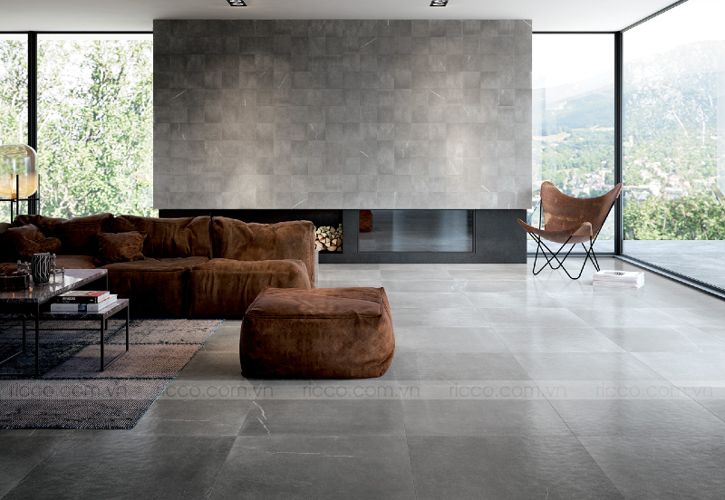 mẫu gạch lát nền màu xám trắng vân xi măng