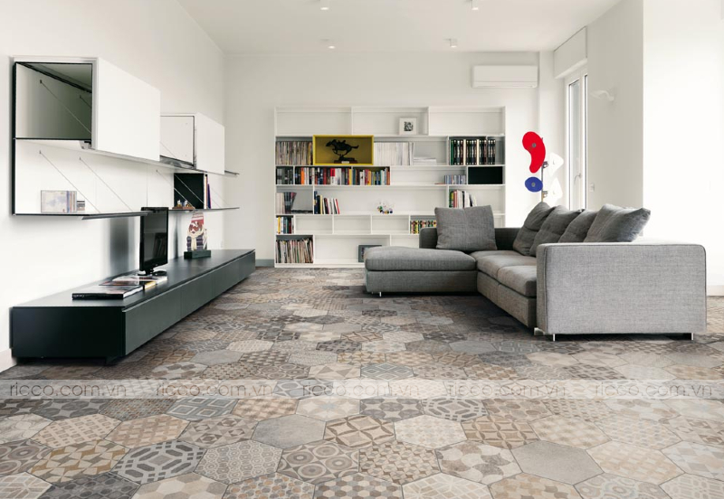 gạch bông lục giác lát sàn phòng khách