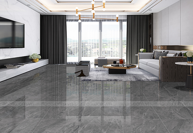 gạch 80x80 màu xám nhạt hoạ tiết vân đá