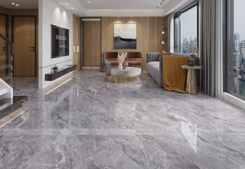 gạch lát nền men bóng màu xám vân đá