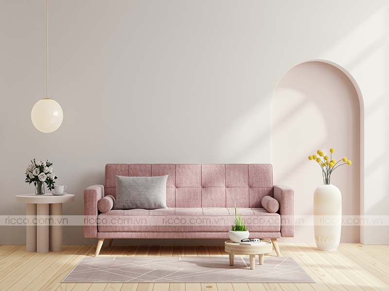 Sofa màu hồng nhẹ nhàng cho sự bình an