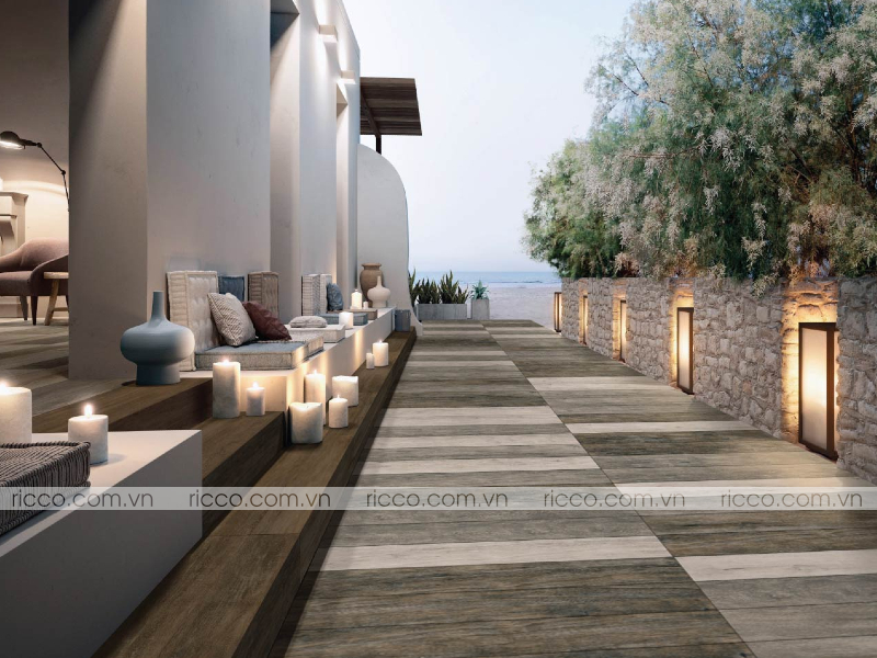 Sàn gạch giả gỗ ngoại thất