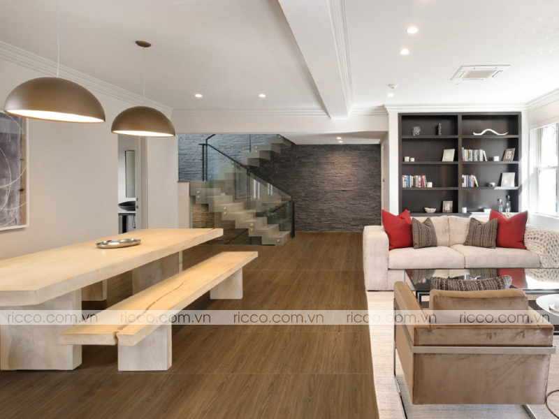 Gạch giả gỗ 60x60 men bóng Prime lát nền nhà