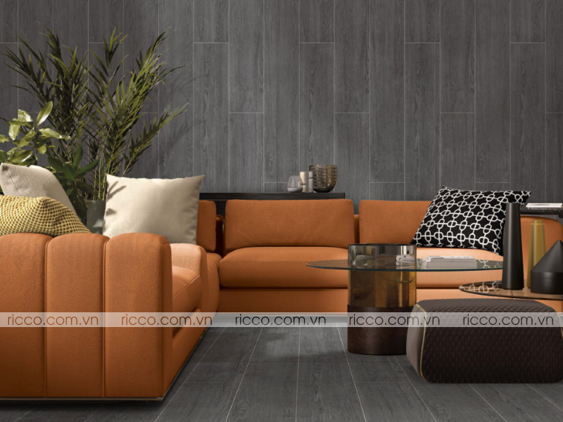Gạch giả gỗ prime ốp tường phòng khách