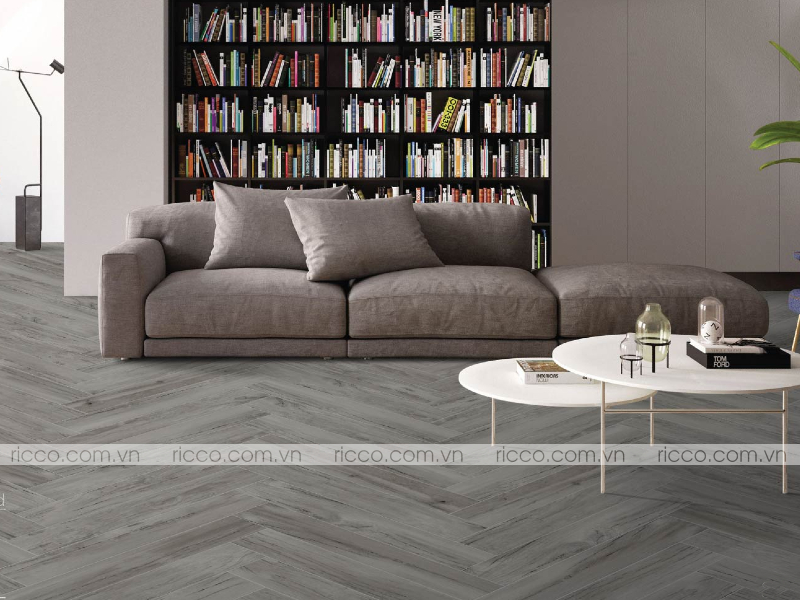 mẫu gạch lát nền giả gỗ màu xám đen